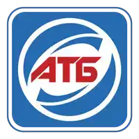 a blue and white logo that says atg in red letters