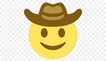 a yellow smiley face with a brown cowboy hat on