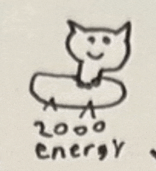 a drawing of a cat with a smiley face and the words `` 2000 energy '' written below it .