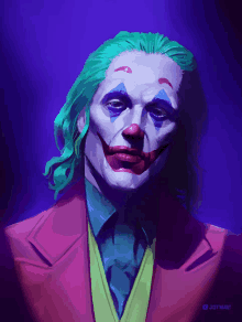 a painting of the joker by jdtmart with a purple background