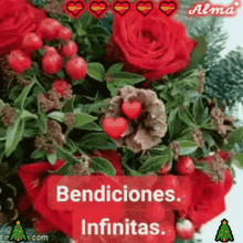 a bouquet of red roses with the words bendiciones infinitas written on it