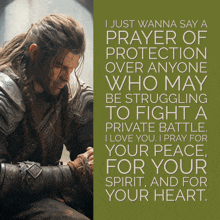 a picture of a man with long hair and a quote about prayer