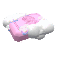 a pink soap bar is surrounded by white bubbles