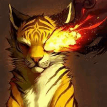 a painting of a tiger with a fire coming out of its mouth .