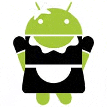 a green android robot dressed as a maid with a white star on its head .