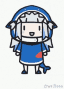 a cartoon of a girl dressed as a shark with a shark tail .