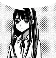 a black and white drawing of a girl with long hair in a school uniform .