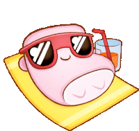 a cartoon drawing of a marshmallow wearing sunglasses and a glass of orange juice