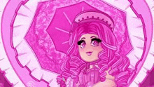 a girl with pink hair and a pink umbrella is standing in a pink heart .