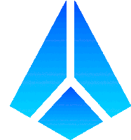 a blue triangle on a white background that looks like a plane