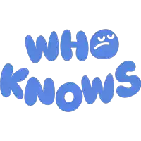 a blue logo that says " who knows " with a sad face