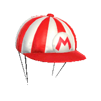 a red and white striped hat with a red letter m on it