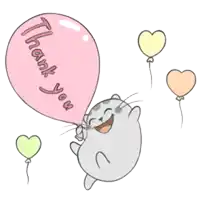 a drawing of a cat holding a pink thank you balloon