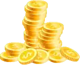 a stack of gold coins with dollar signs on them