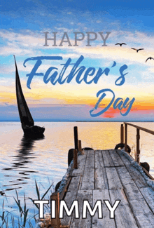 a happy father 's day greeting card with a boat in the water