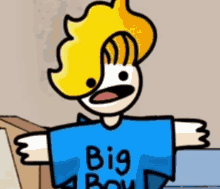 a cartoon character wearing a big boy shirt