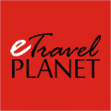 a red background with the words e travel planet written on it