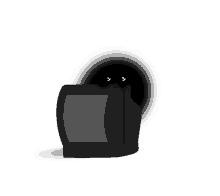 a cartoon drawing of a black television with a shadow of a person behind it