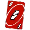 a red uno card with two arrows pointing in opposite directions .