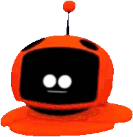 an orange robot with a black face and antenna