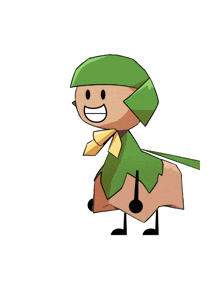 a cartoon character is wearing a green hat and a yellow scarf