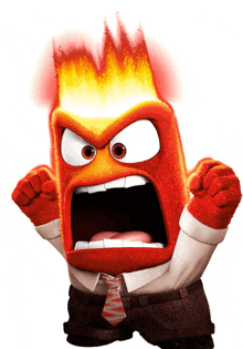 a cartoon character with flames coming out of his head is wearing a tie