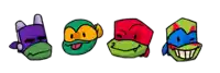 a cartoon drawing of four teenage mutant ninja turtles heads