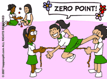 a cartoon of children playing with a speech bubble that says " zero point "