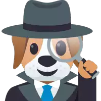 a dog wearing a hat and tie is holding a magnifying glass