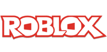 a red and white roblox logo is on a white background