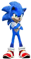 a blue sonic the hedgehog standing with his arms crossed on a white background