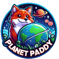 an illustration of a fox holding a globe with planet paddy written below it