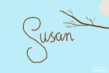 a drawing of a branch with the name susan on it