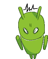 a cartoon drawing of a green android with a heartbeat