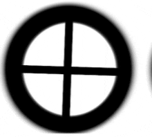 a black circle with a cross in it