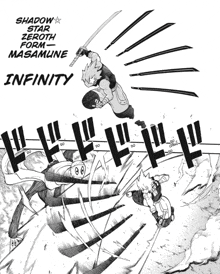 shadow star zeroth form masamune infinity is shown in a black and white manga