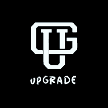 a white logo with the word upgrade underneath it on a black background