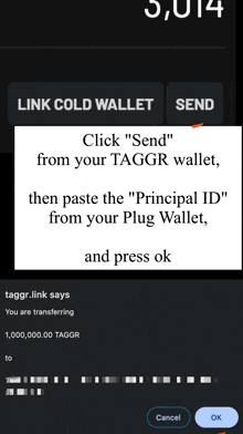 a screenshot of a page that says send from your taggr wallet