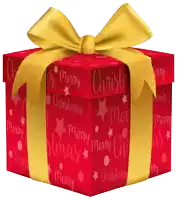 a red christmas gift box with a yellow ribbon and bow