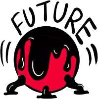 a cartoon drawing of a melting globe with the word future written around it