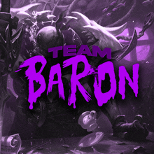 a purple logo for team baron with a monster