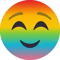 a rainbow colored smiley face with closed eyes and a smile