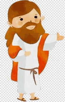 a cartoon illustration of jesus with a beard and a robe .