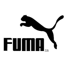 a black and white logo for puma with a cat jumping in the air .