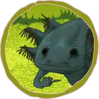 a cartoon drawing of an axolotl with a green background