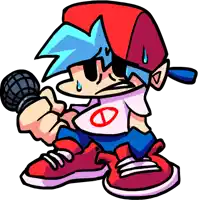 a cartoon character is singing into a microphone while wearing a red hat .