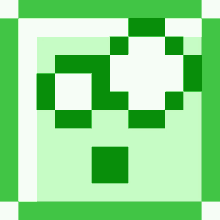 a green and white pixel art icon with a question mark in the middle .