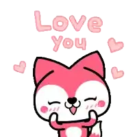 a cartoon of a fox saying love you with hearts around it