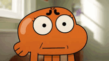 darwin from the amazing world of gumball is making a funny face and looking at the camera .