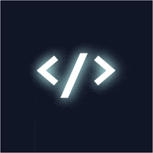 a black background with a white glowing icon that says html